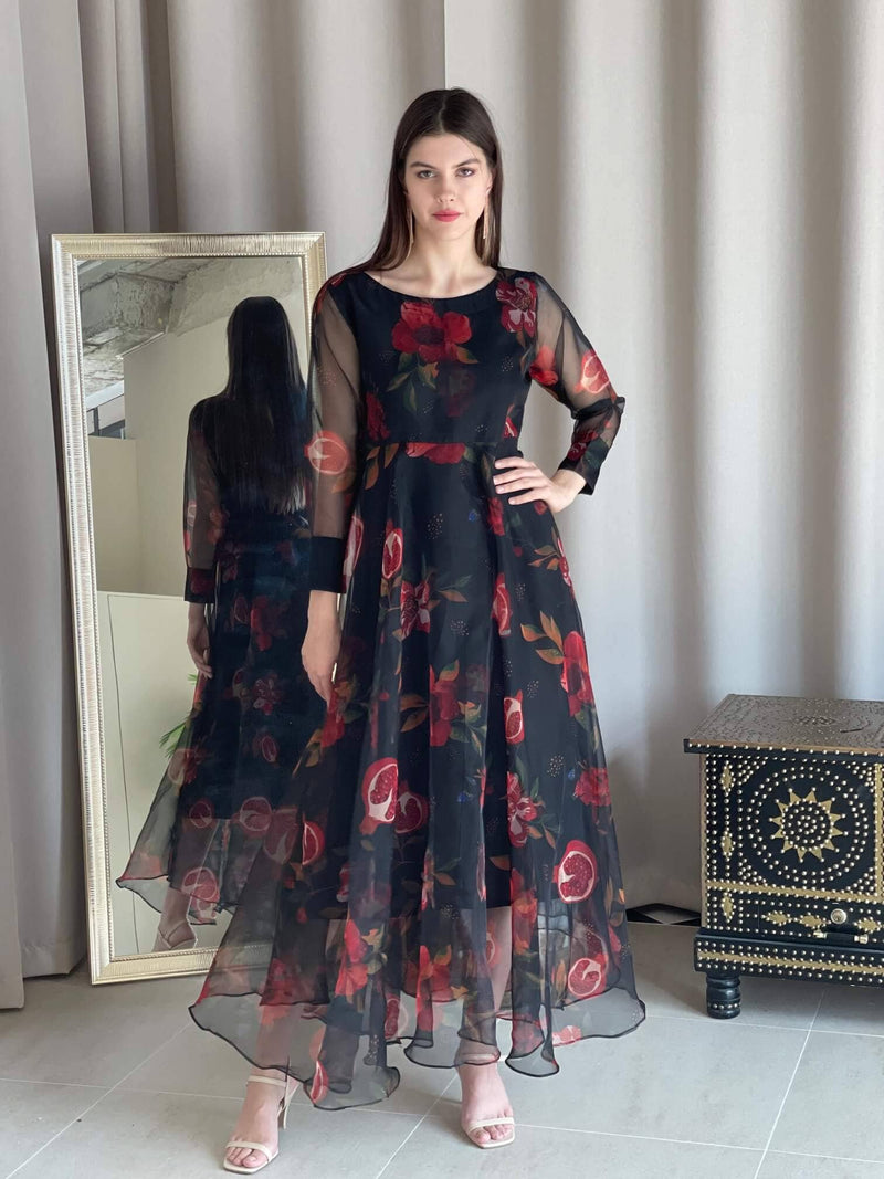 Black Net Embroidered Gown Design by Seema Gujral at Pernia's Pop Up Shop  2024